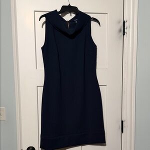 Chaps Dark Blue Textured Midi Dress